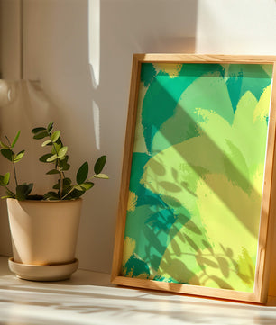 Pintura abstracta de pinceladas verdes y amarillas