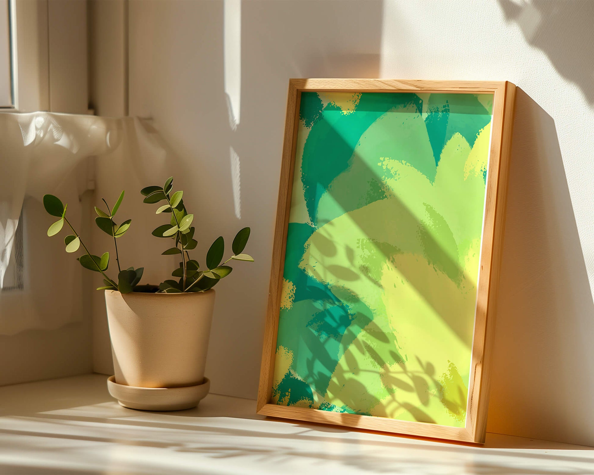 Abstract green and yellow brushstroke painting