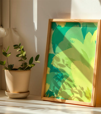 Abstract green and yellow brushstroke painting