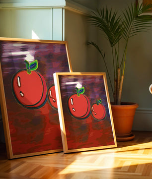 Dos manzanas abstractas con fondo colorido