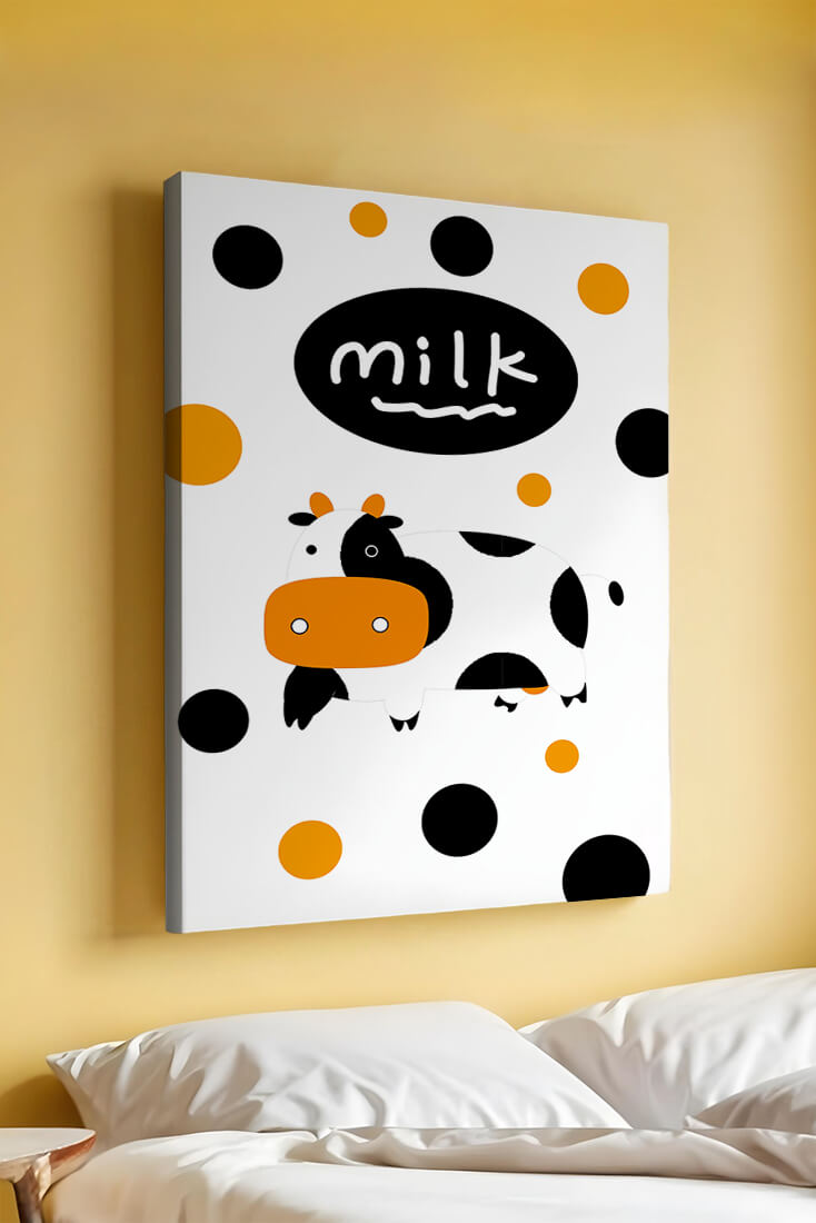Illustrated cow with modern design and abstract elements