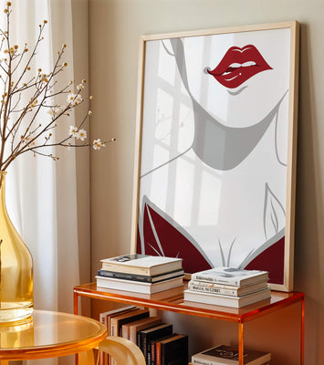 Minimalist Art with Red Lips and Elegant Dress