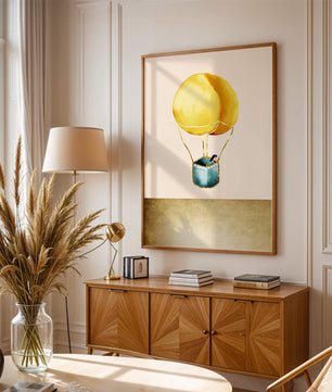 Charming Hot Air Balloon Illustration with Golden Accents