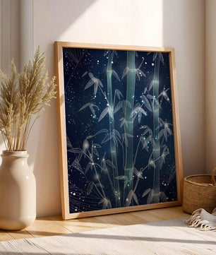 Illustration Of Bamboo With Snowfall In A Night Sky - Mi tienda