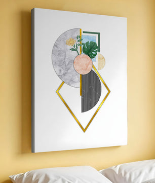 Arte geométrico abstracto con acentos florales y dorados