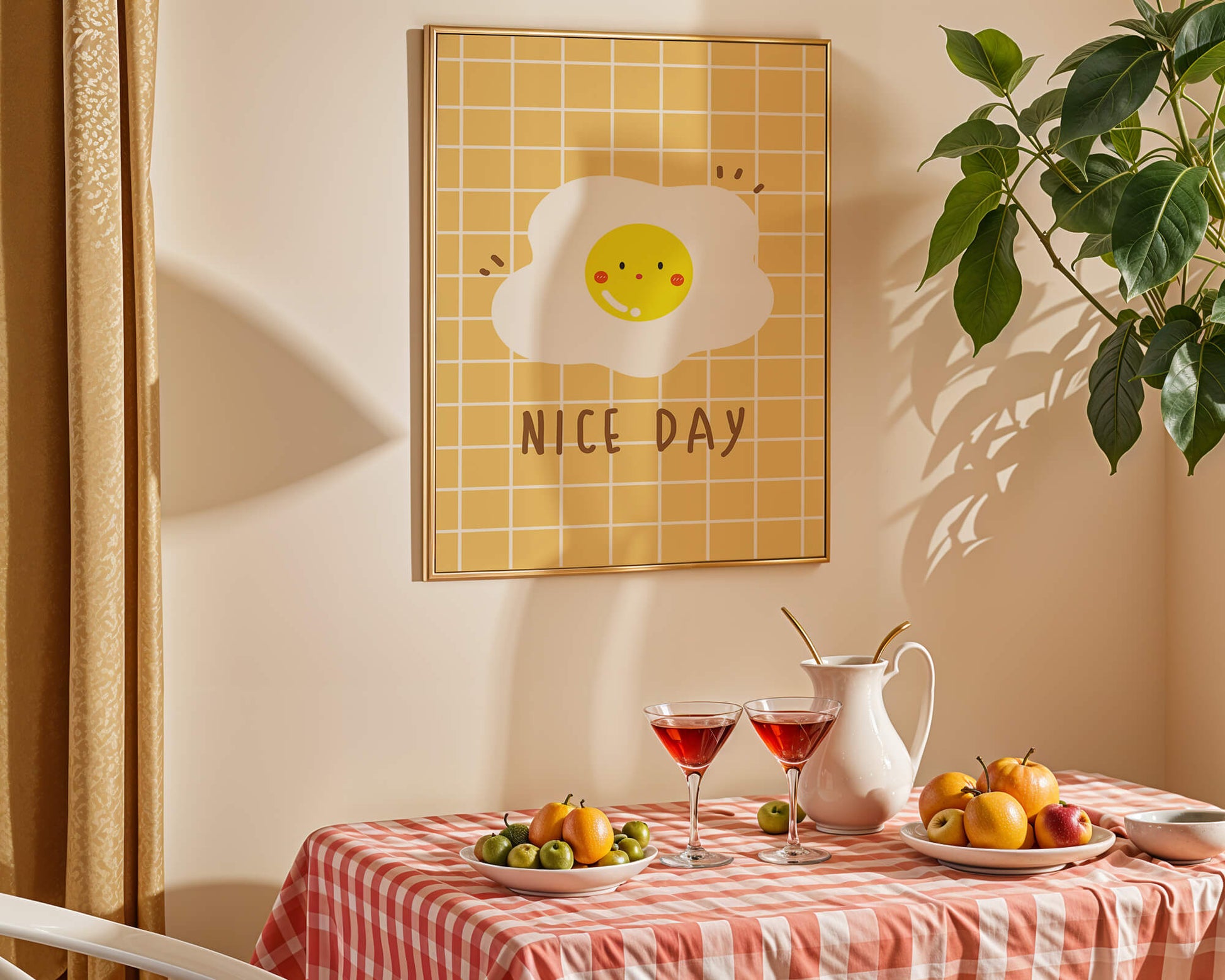 Cheerful egg illustration on yellow grid background