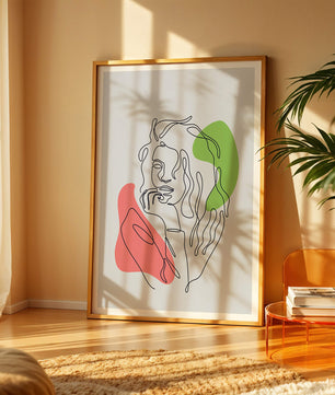 Modern Line Art Portrait With Abstract Shapes