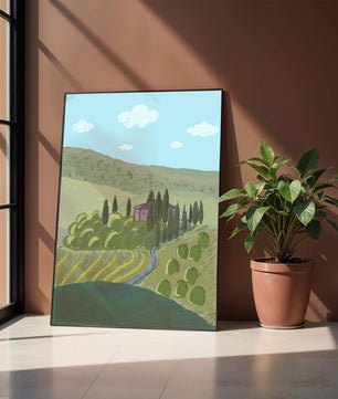 Paysage charmant de campagne toscane avec collines ondulées et cyprès