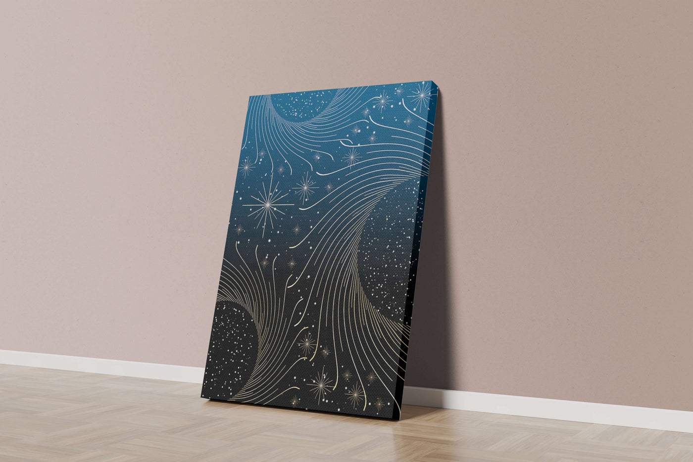 Elegant starry night with golden cosmic swirls