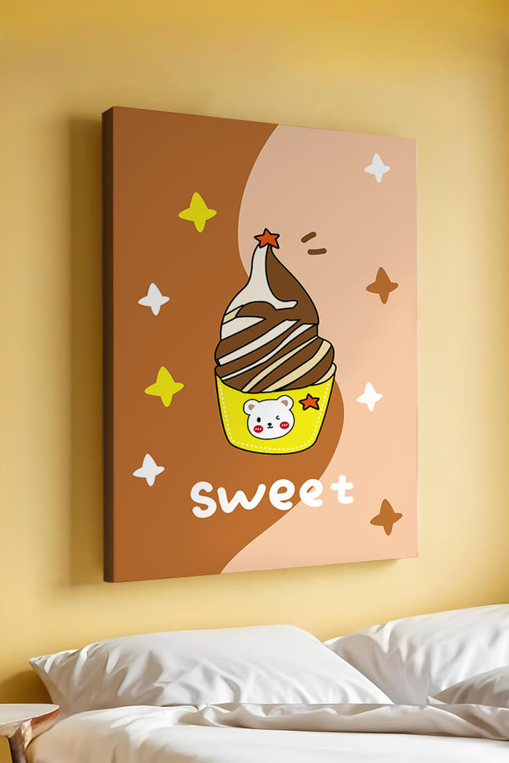 Adorable ice cream design with kawaii bear and colorful background
