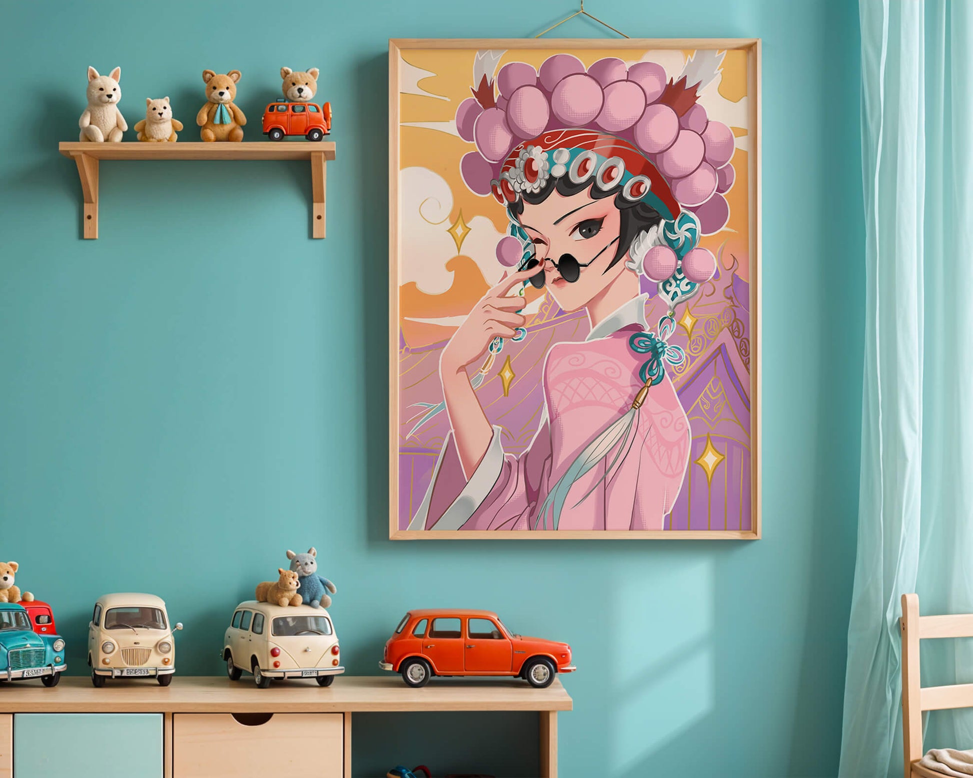 Elegant anime character in traditional attire with golden accents