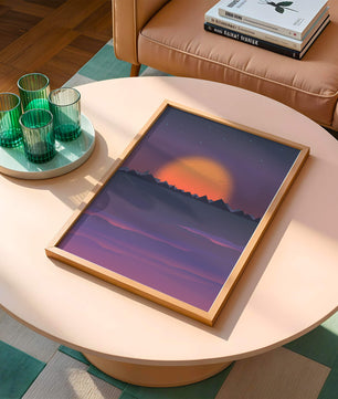 Sunset Over Mountains with Starry Sky
