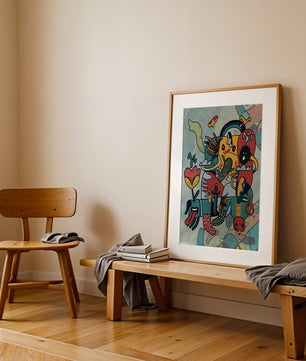 Colorful Abstract Surrealism Art with Intricate Details and Playful Characters