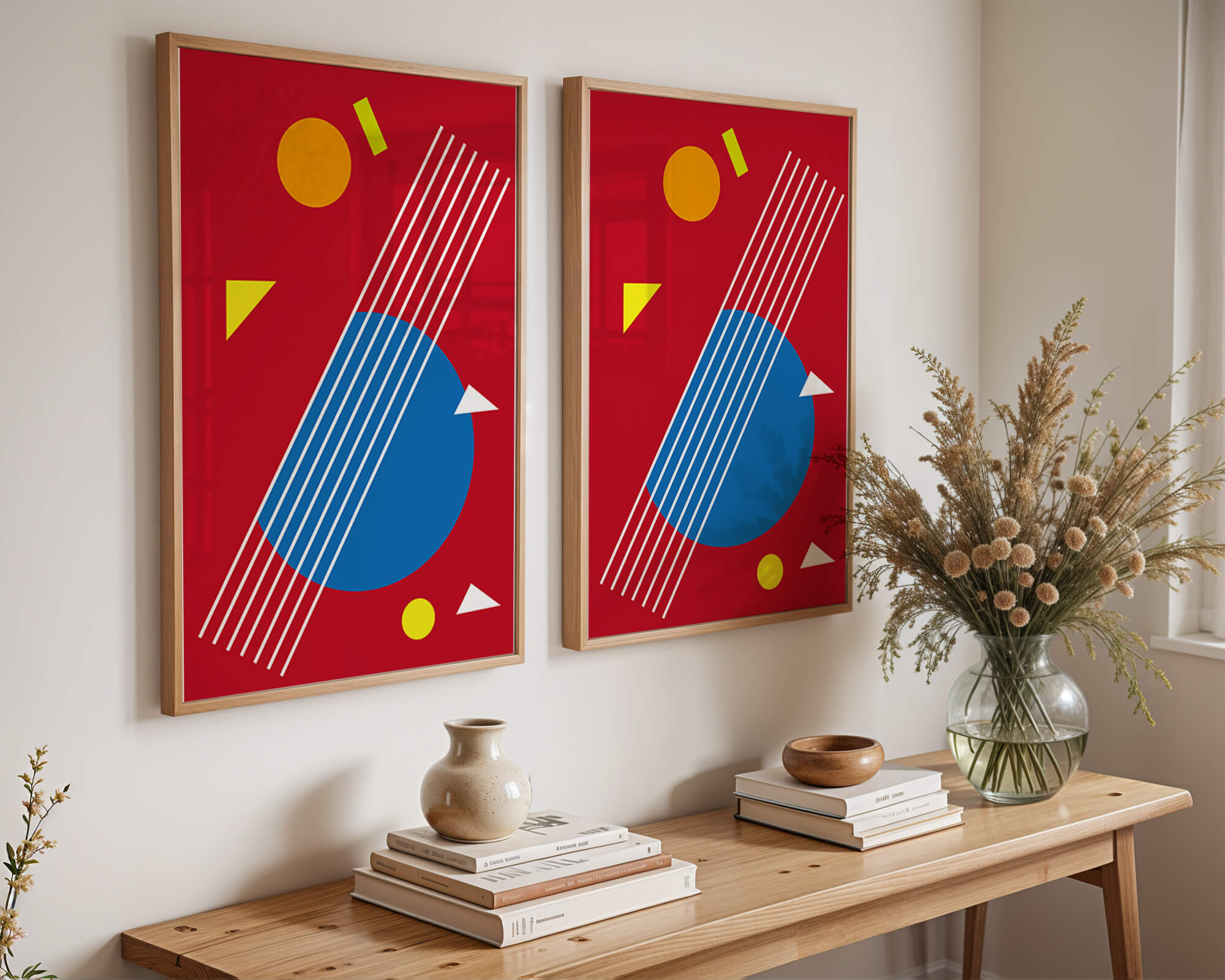Abstract geometric shapes with bold colors and lines