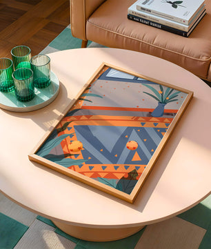 Modern Abstract Interior with Geometric Patterns and Plant