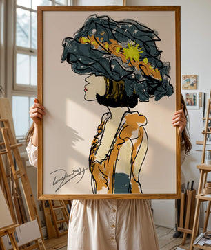 Portrait of a Fashionable Woman with a Large Hat and Gold Accents