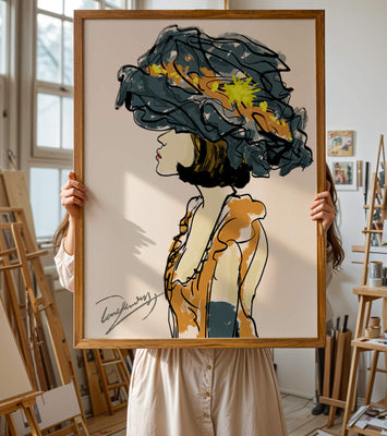 Portrait of a Fashionable Woman with a Large Hat and Gold Accents