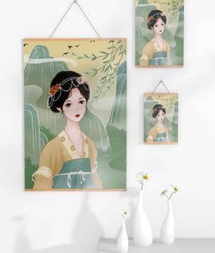Traditional Asian Art Featuring Woman with Jewel Embellishments