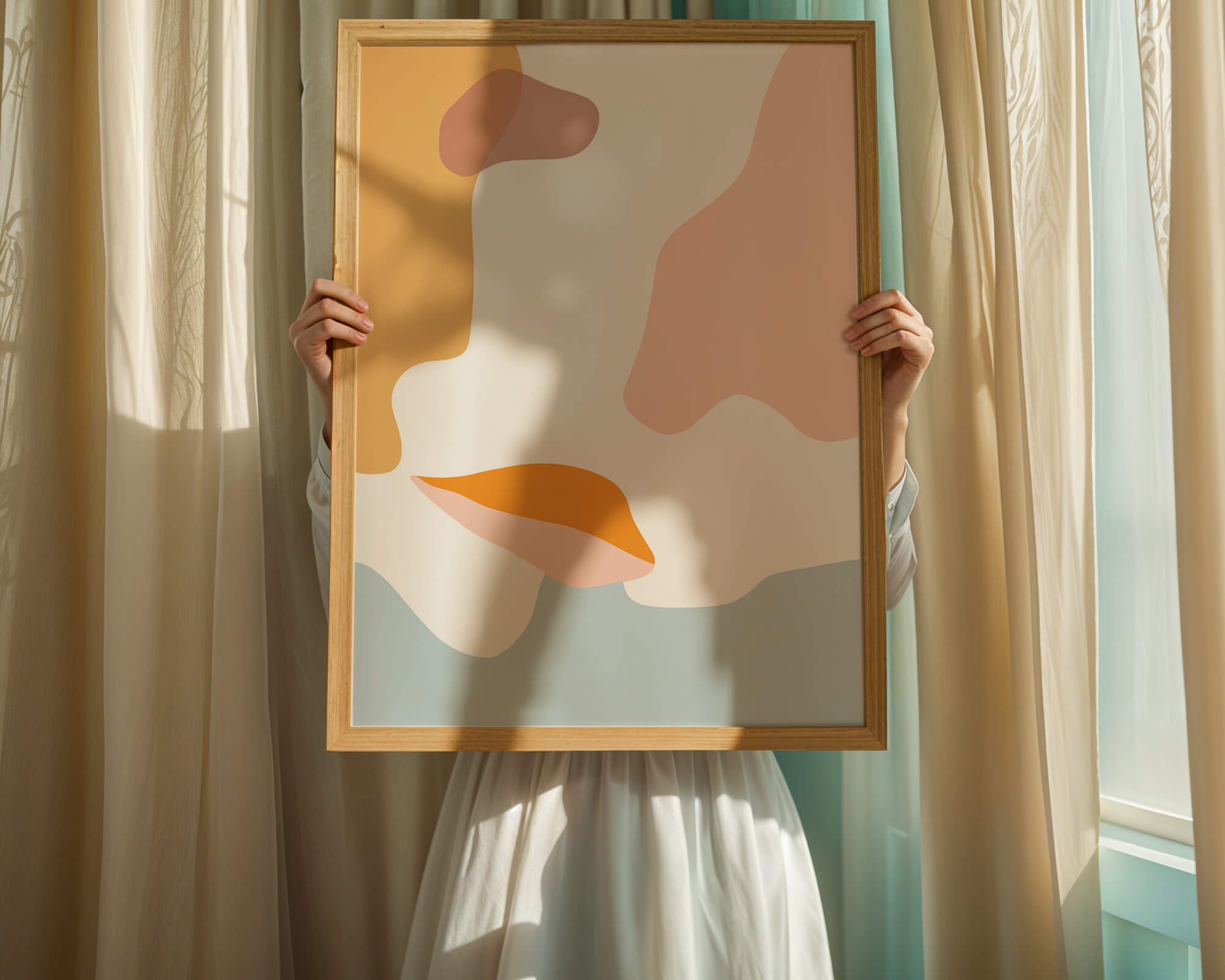 Abstract art with pastel color shapes on white background