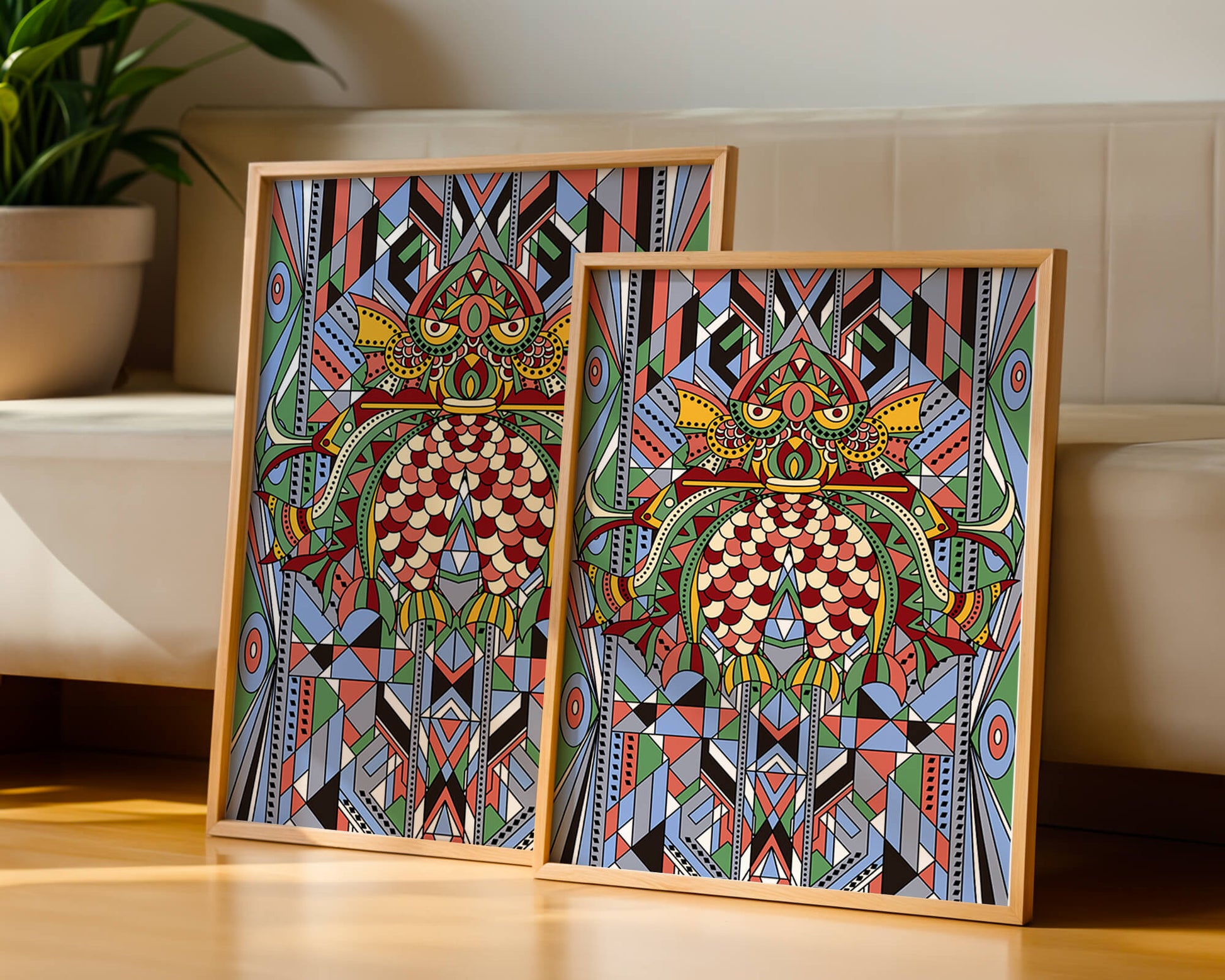 Colorful Geometric Pattern with Symmetrical Design and Abstract Motif