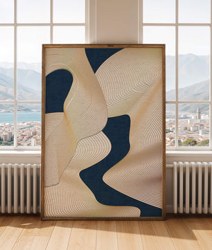 Lignes fluides abstraites sur fond bleu foncé