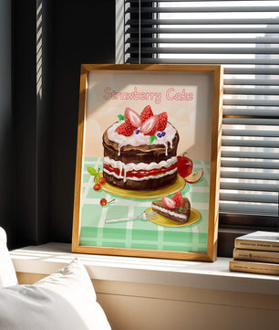 Delicioso pastel de chocolate y fresa con crema y frutas