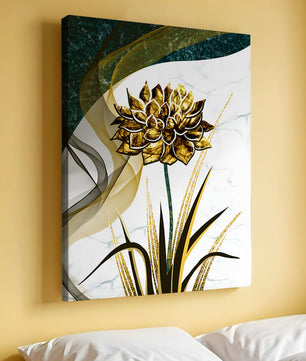 Golden flower artwork with abstract background for contemporary decor