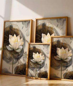 Illustration of a lotus flower with golden accents