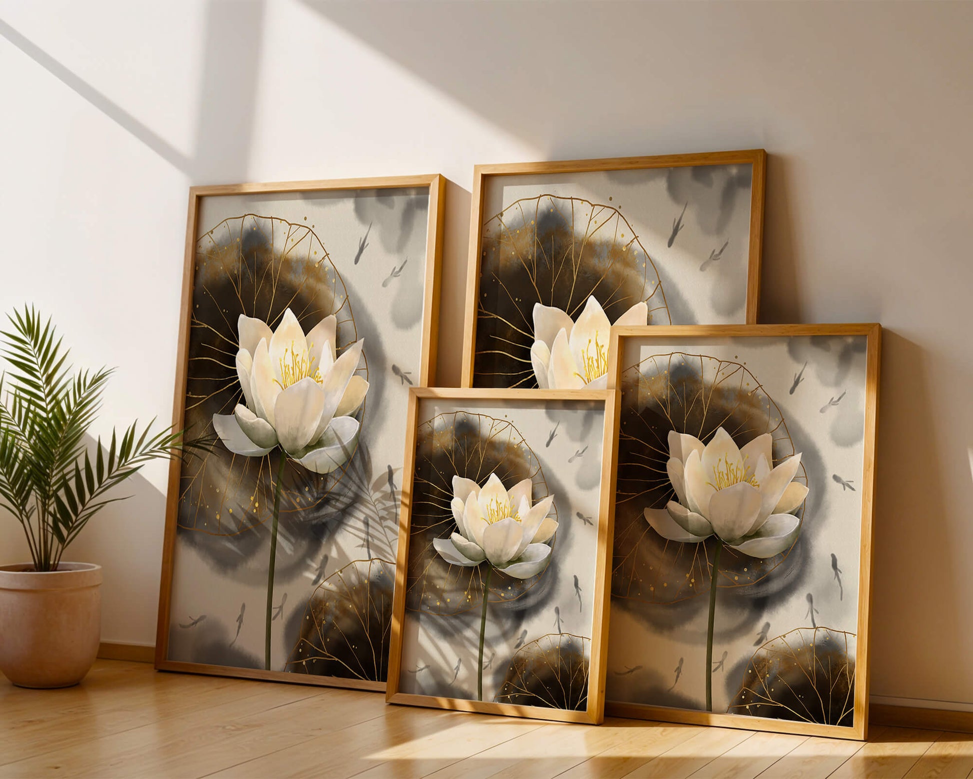 Illustration of a lotus flower with golden accents