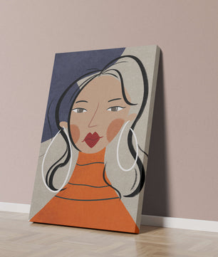 Colorful abstract portrait featuring a woman with red lips and hoop earrings on textured background - Mi tienda