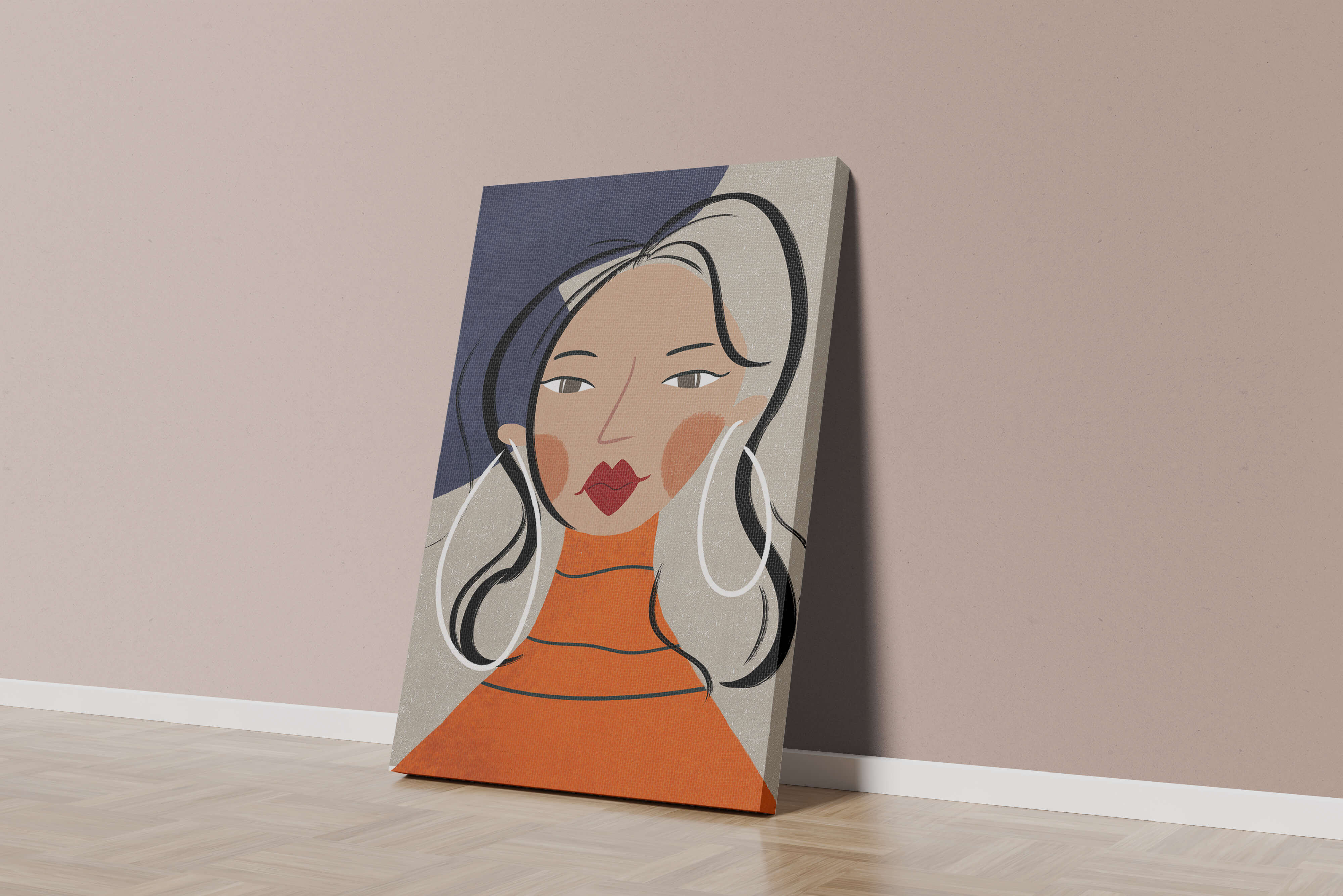 Colorful abstract portrait featuring a woman with red lips and hoop earrings on textured background - Mi tienda