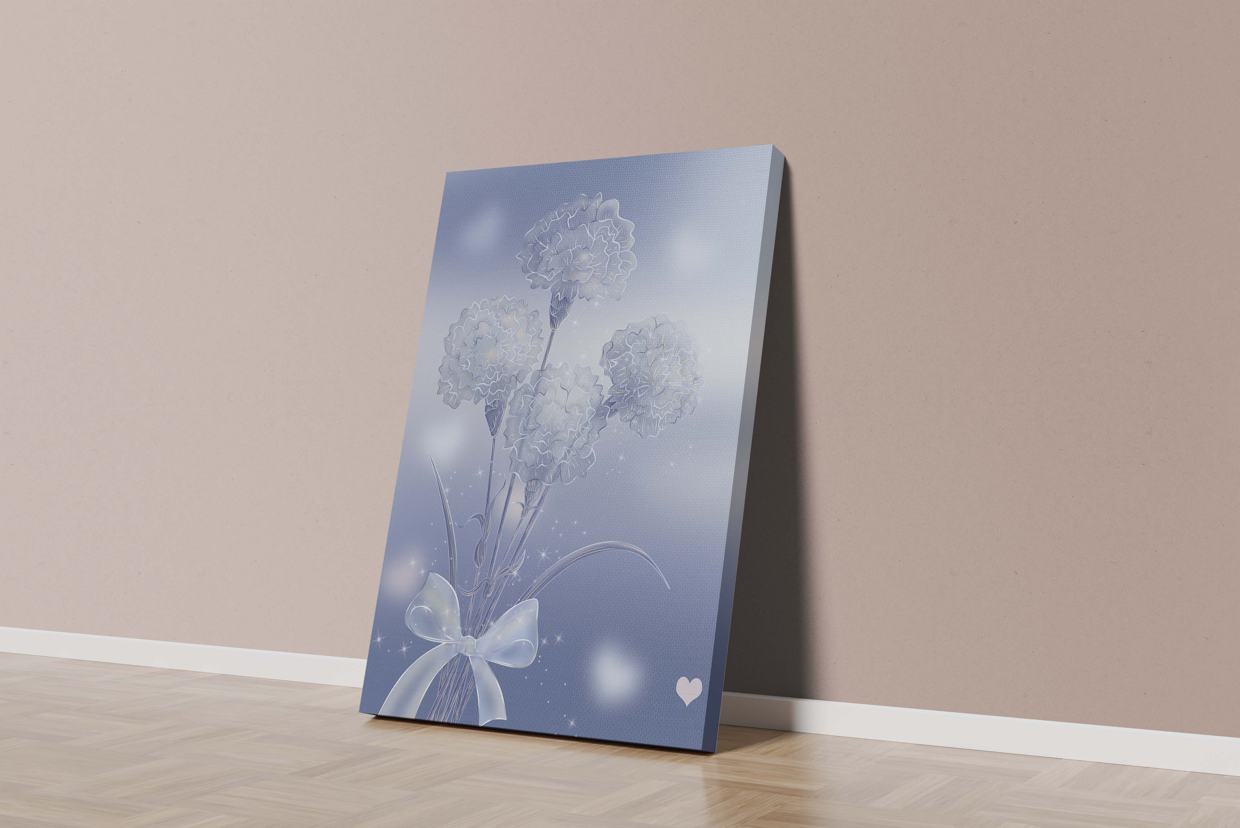 Carnations With Sparkles And Ribbon On Blue Background - Mi tienda