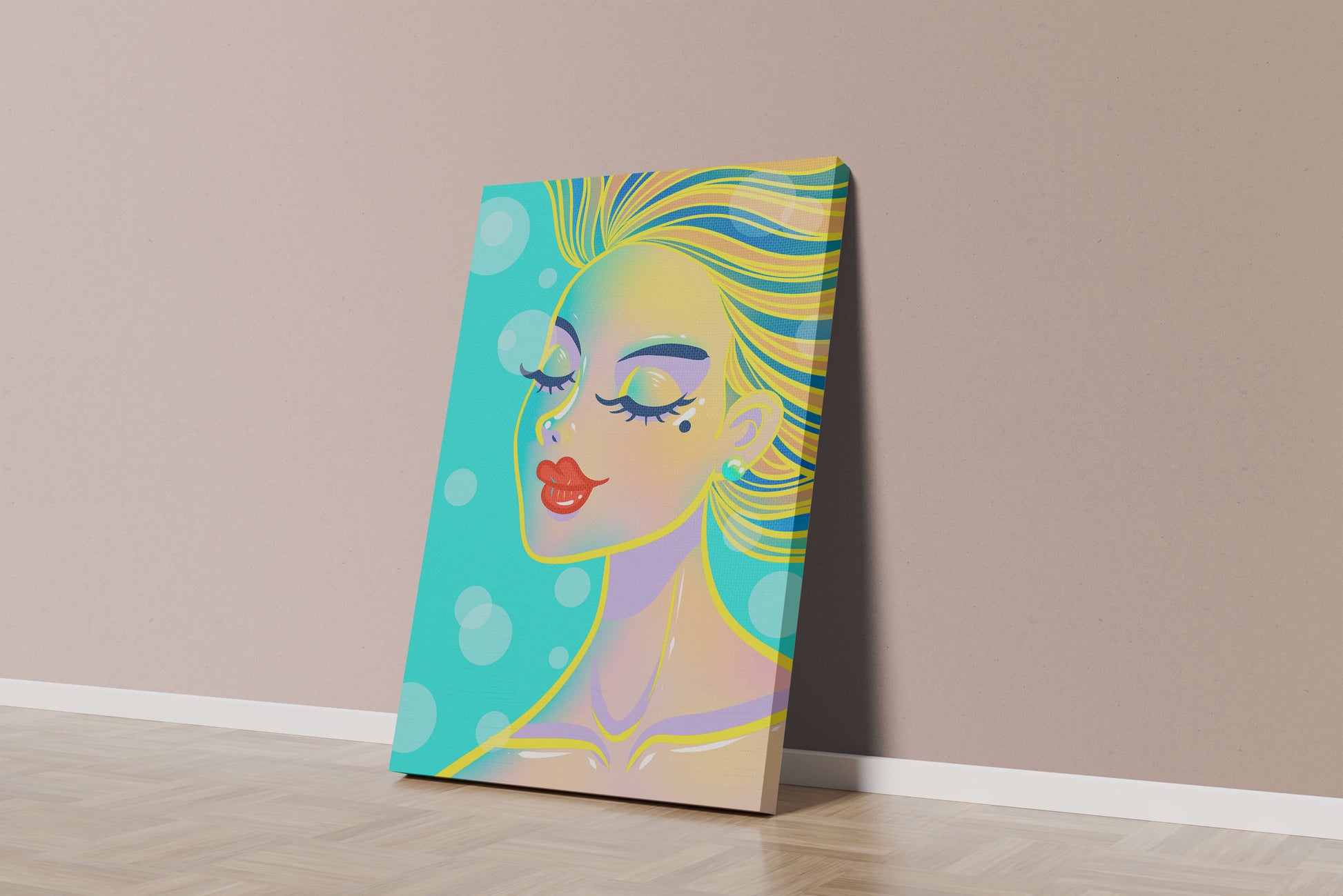 Colorful abstract portrait of a woman with closed eyes