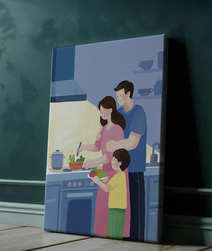 Family Cooking Together in a Modern Kitchen
