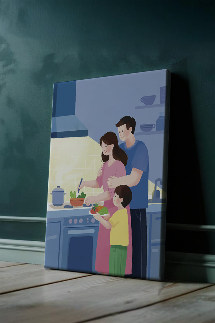 Family Cooking Together in a Modern Kitchen