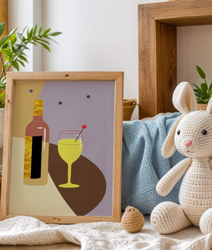 Minimalist Still Life with Wine Bottle and Glass in Soft Tones - Mi tienda