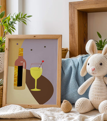 Minimalist Still Life with Wine Bottle and Glass in Soft Tones
