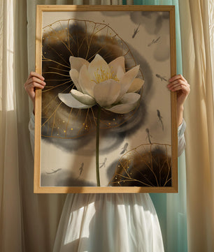 Illustration of a lotus flower with golden accents