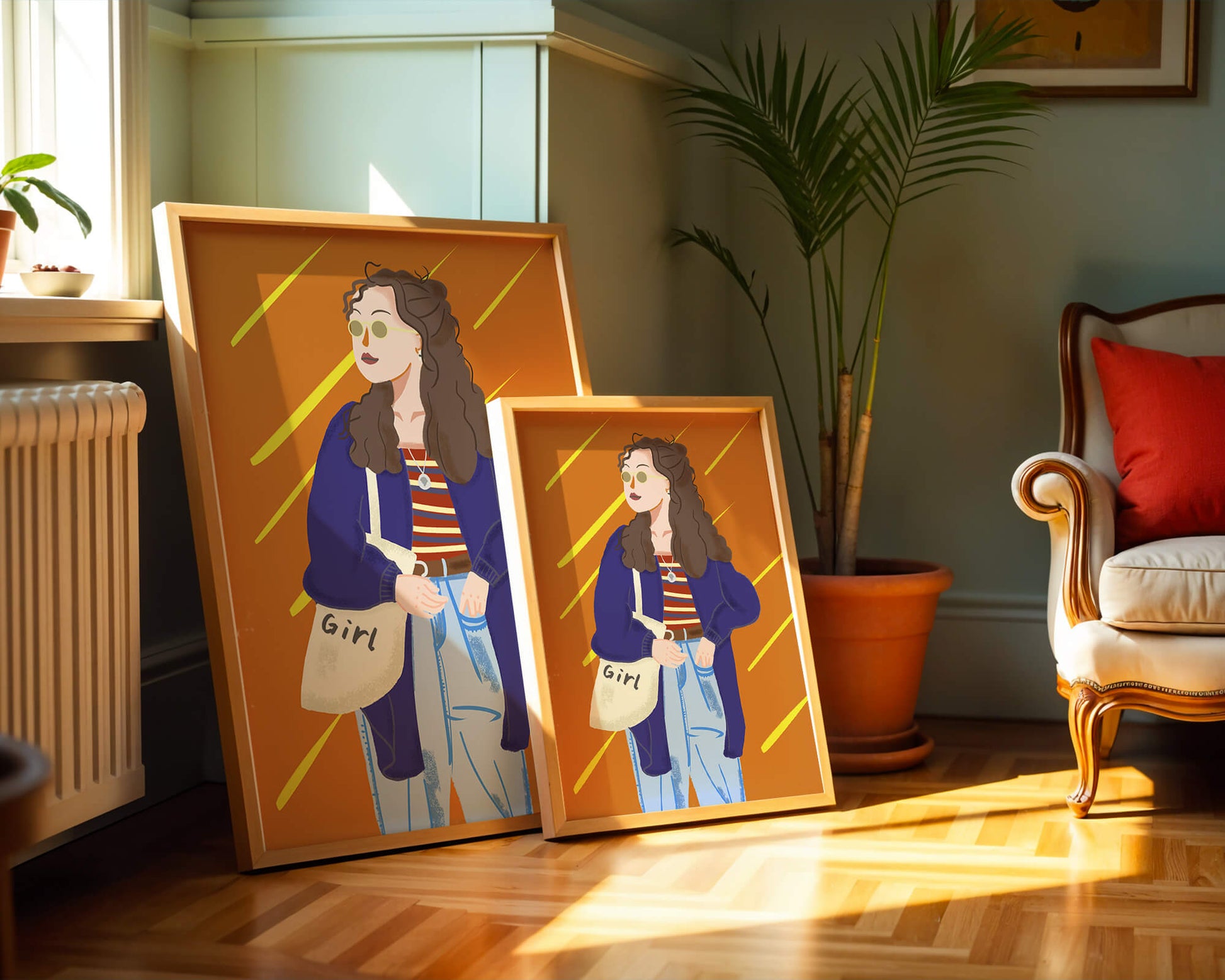 Trendy girl with sunglasses and casual outfit illustration
