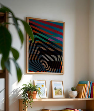 Arte abstracto geométrico colorido con rayas concéntricas