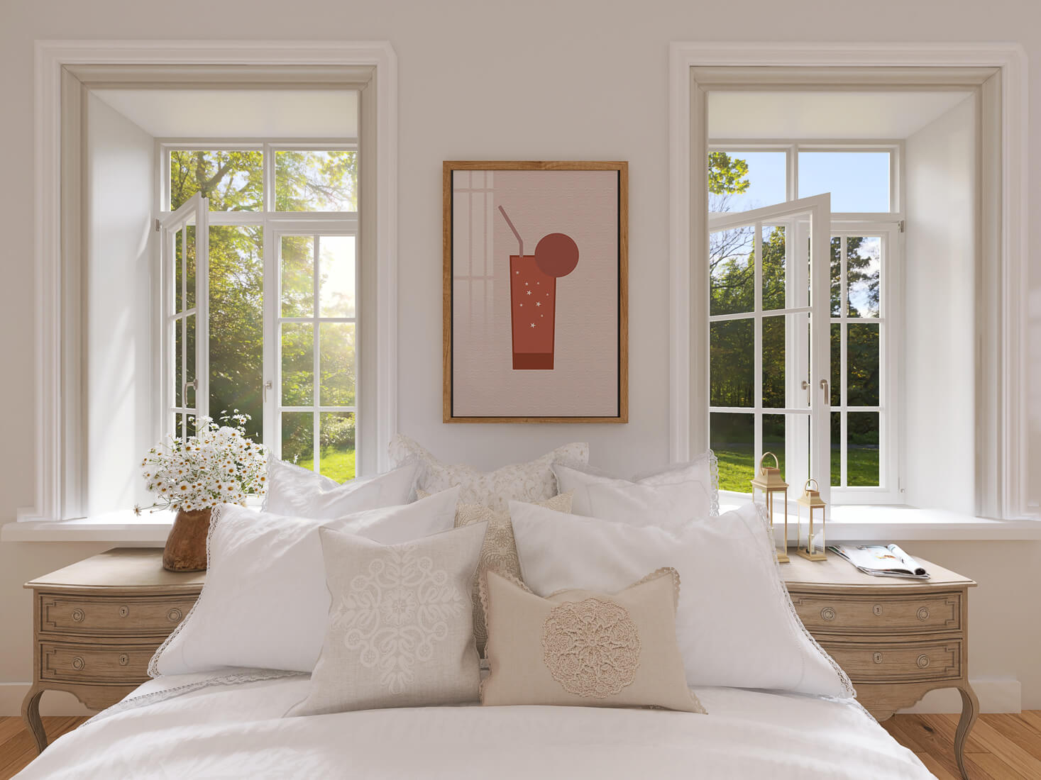 Minimalist Illustration of a Chocolate Drink with Straw and Window Background - Mi tienda