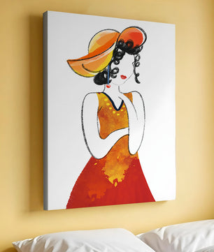Elegante Frau in einem lebendigen Hut und Kleid Illustration
