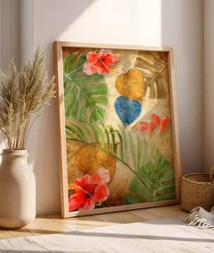 Vibrant tropical leaves and flowers watercolor design