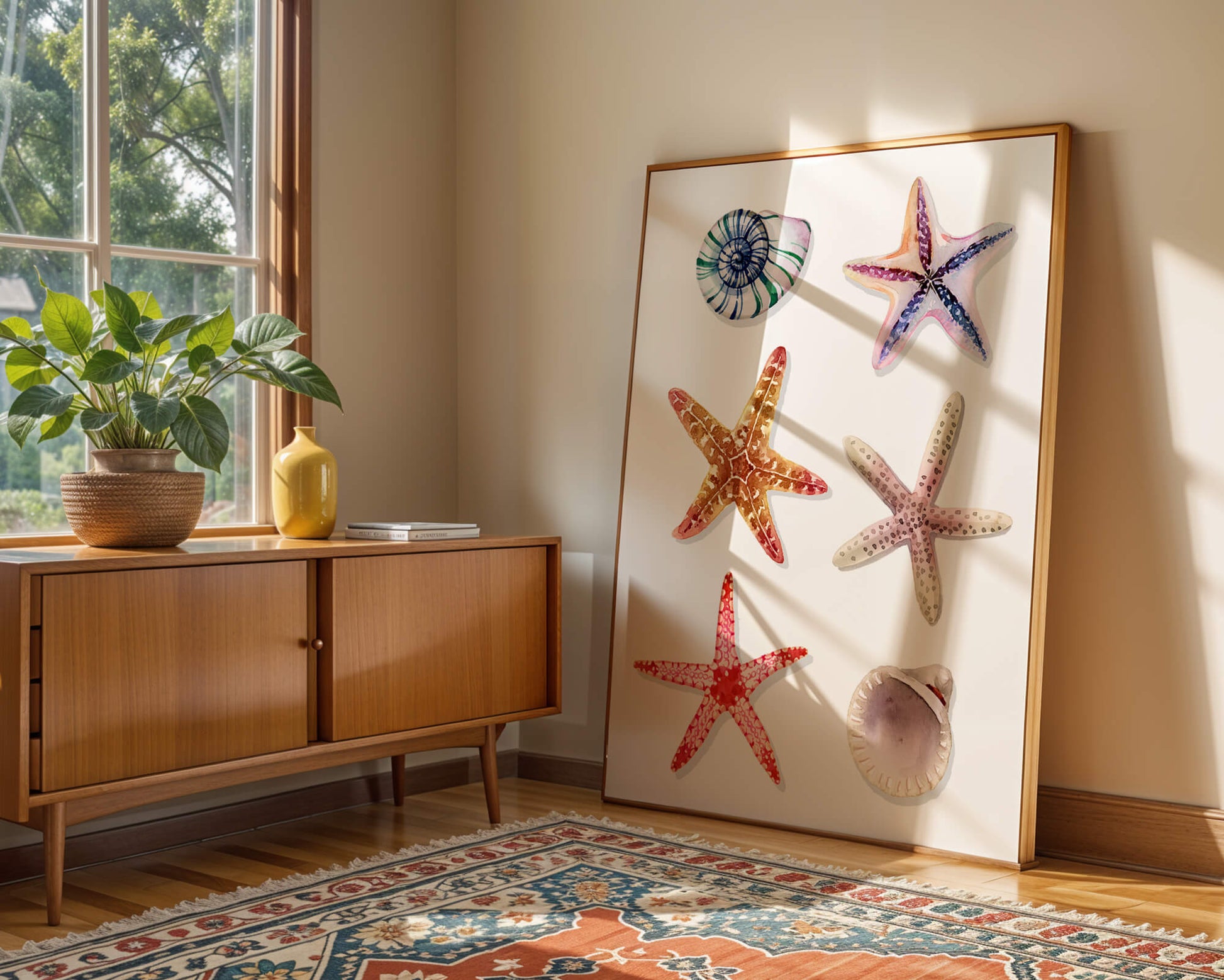 Watercolor collection of seashells and starfish illustration