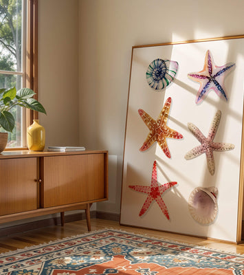 Watercolor collection of seashells and starfish illustration