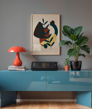 Abstract Botanical Composition with Geometric Shapes and Gold Accent - Mi tienda