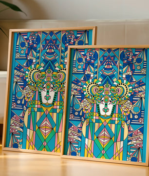 Geometrische Widder-Illustration in lebendigen Farben