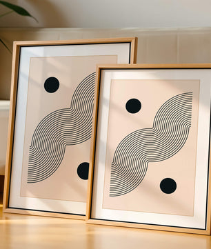 Abstract Minimalist Art with Black Wavy Lines and Circles - Mi tienda