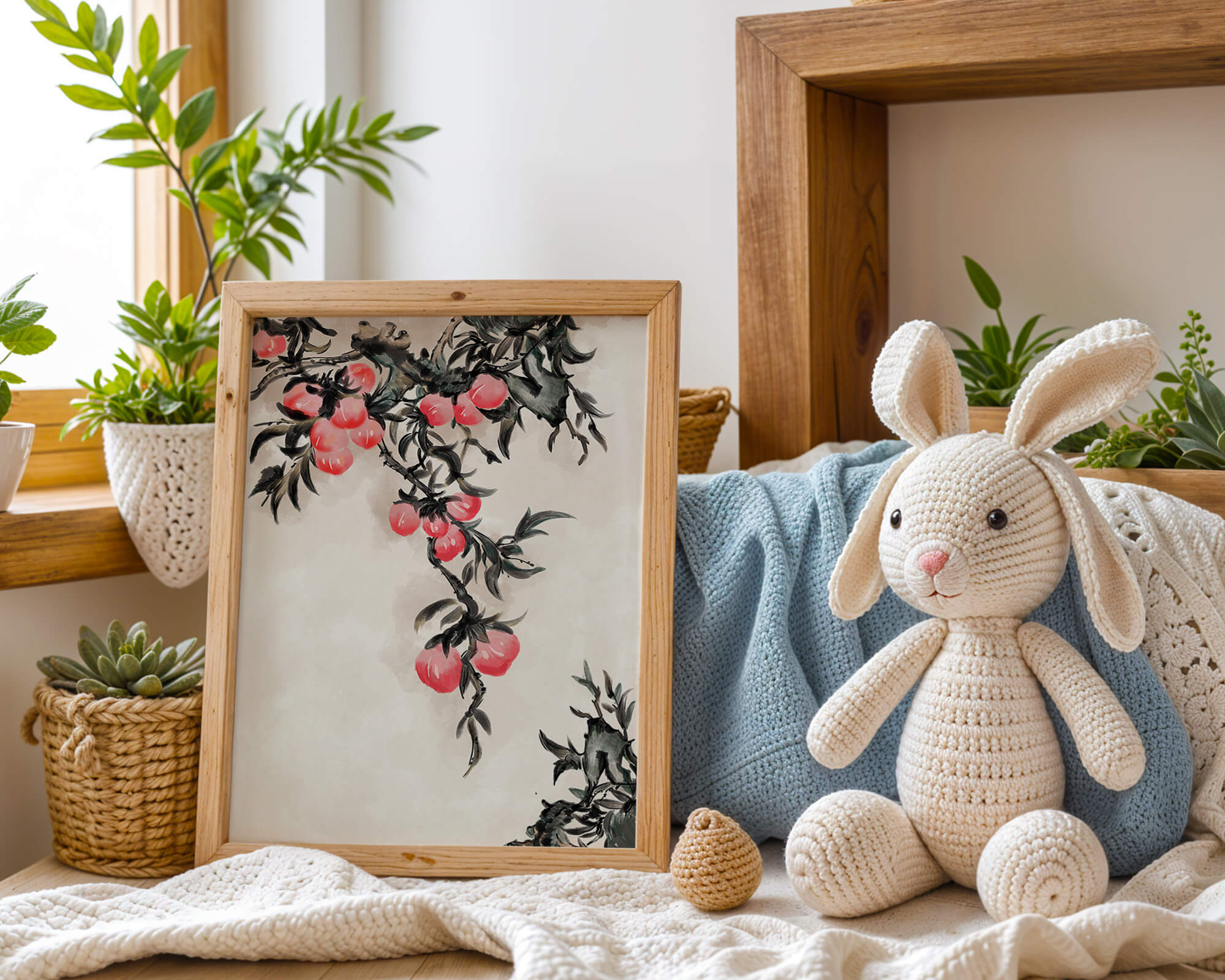 Watercolor Floral Illustration with Red Berries on Branch - Mi tienda