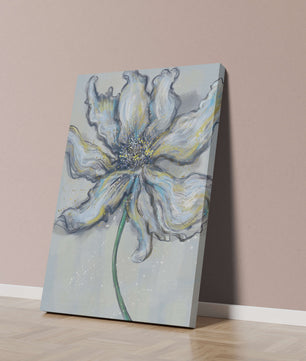 Elegant blue and green abstract floral artwork with flowing lines